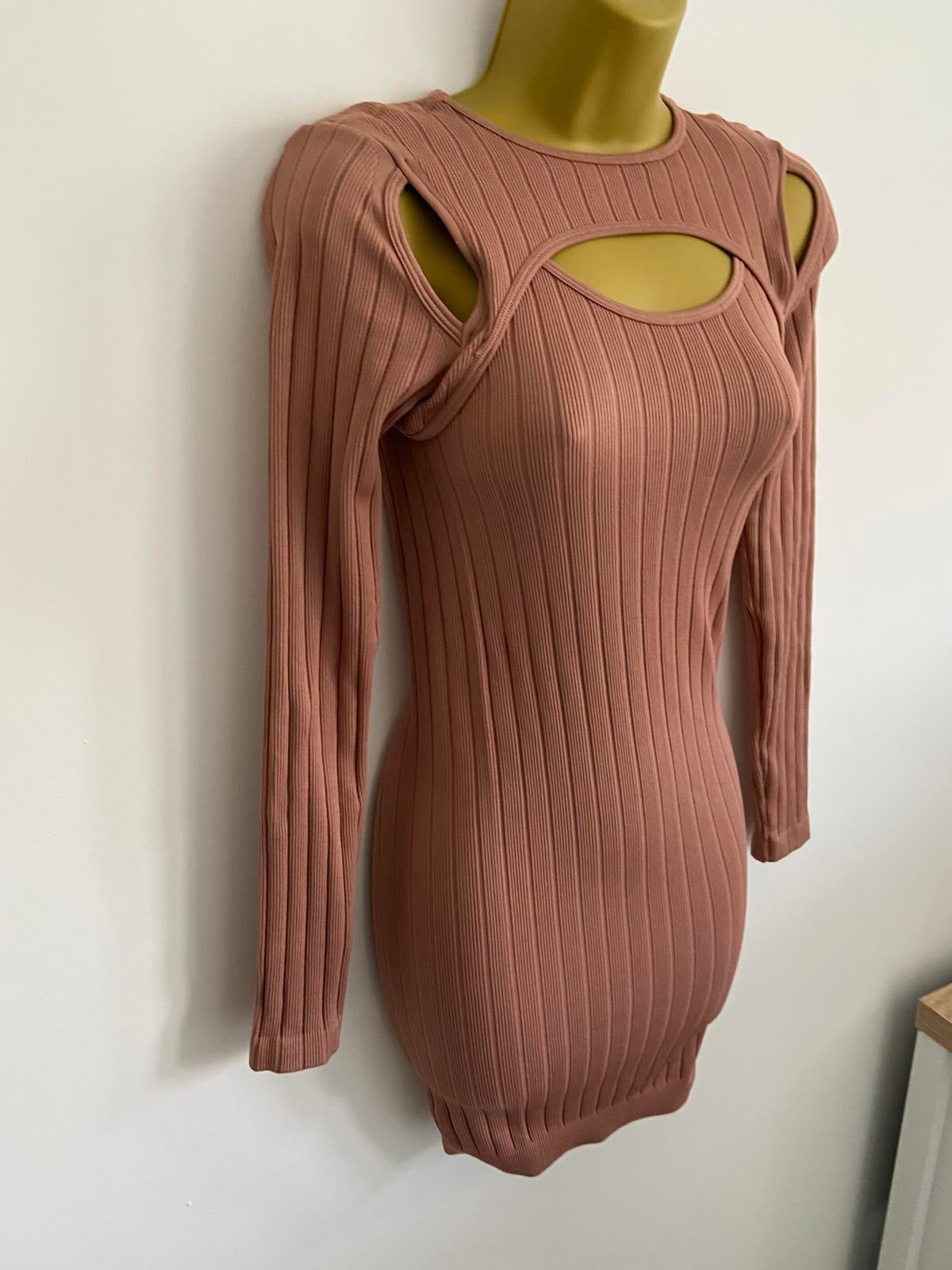 PrettyLittleThing (PLT) Ribbed Cut-Out Mini Dress -  Bodycon, Size XS