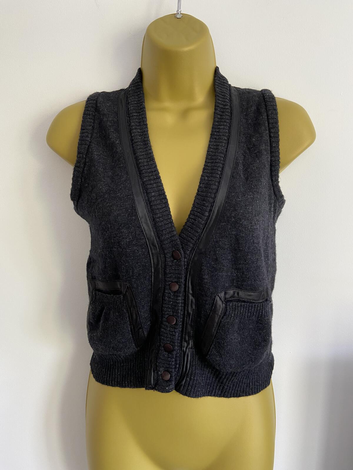 H&M Grey Lambswool Blend Ribbon Trimmed Knit Waistcoat - Size 6