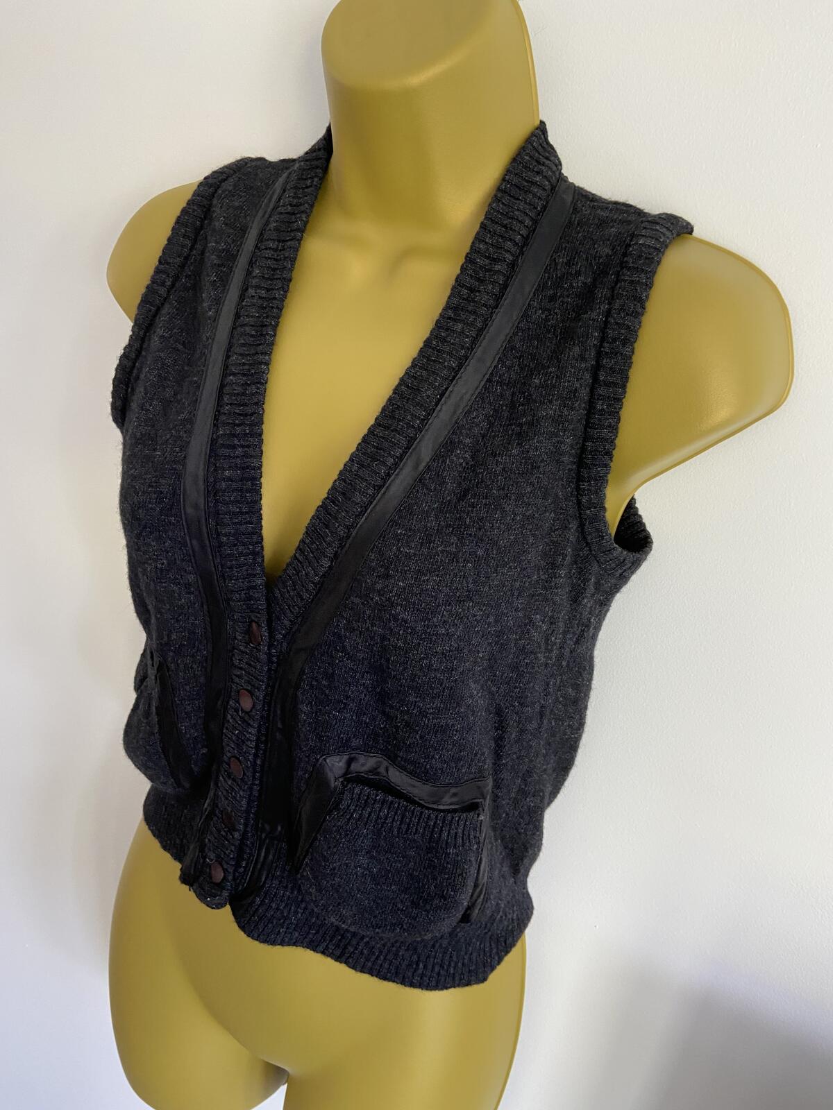 H&M Grey Lambswool Blend Ribbon Trimmed Knit Waistcoat - Size 6