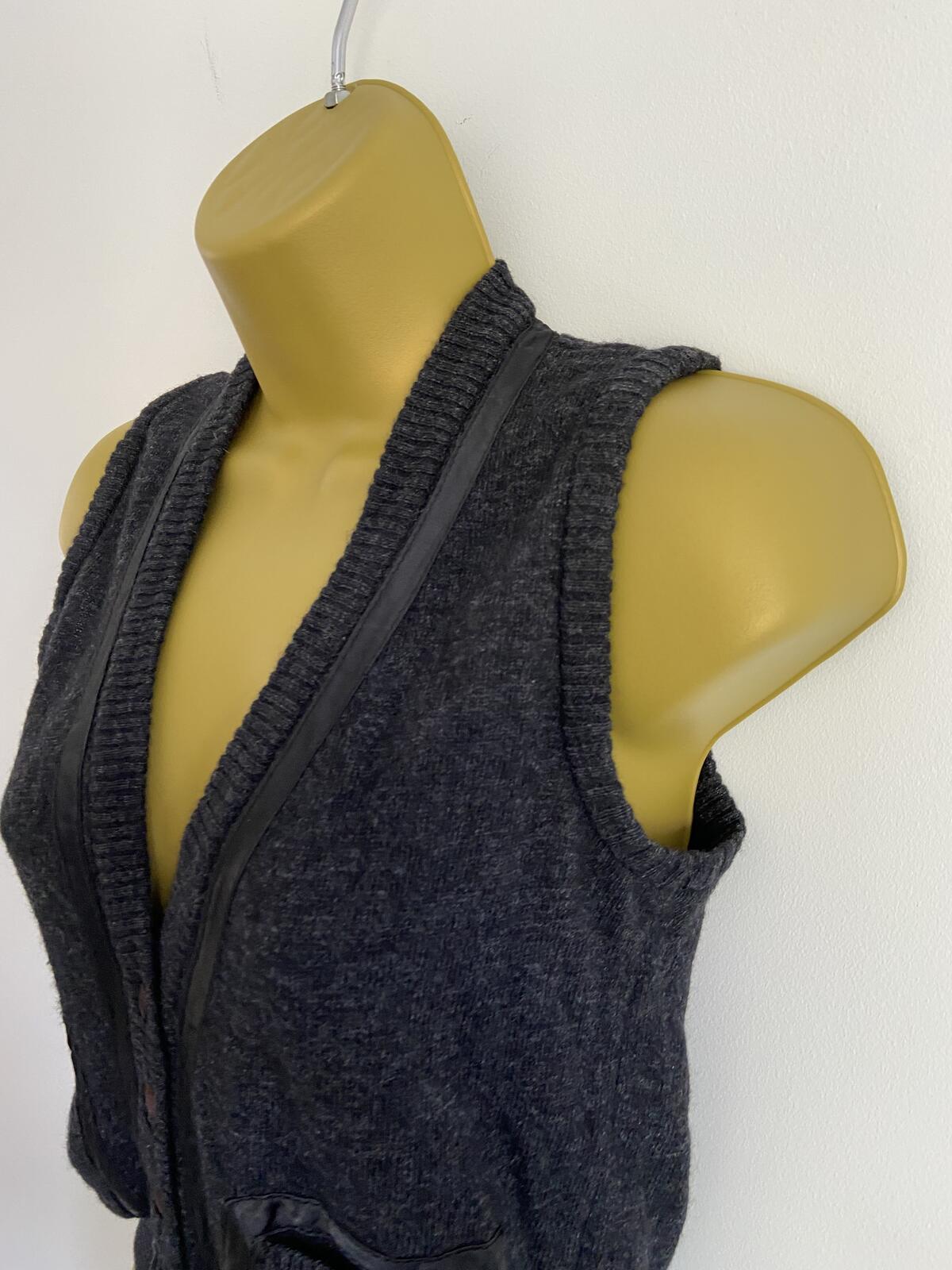 H&M Grey Lambswool Blend Ribbon Trimmed Knit Waistcoat - Size 6