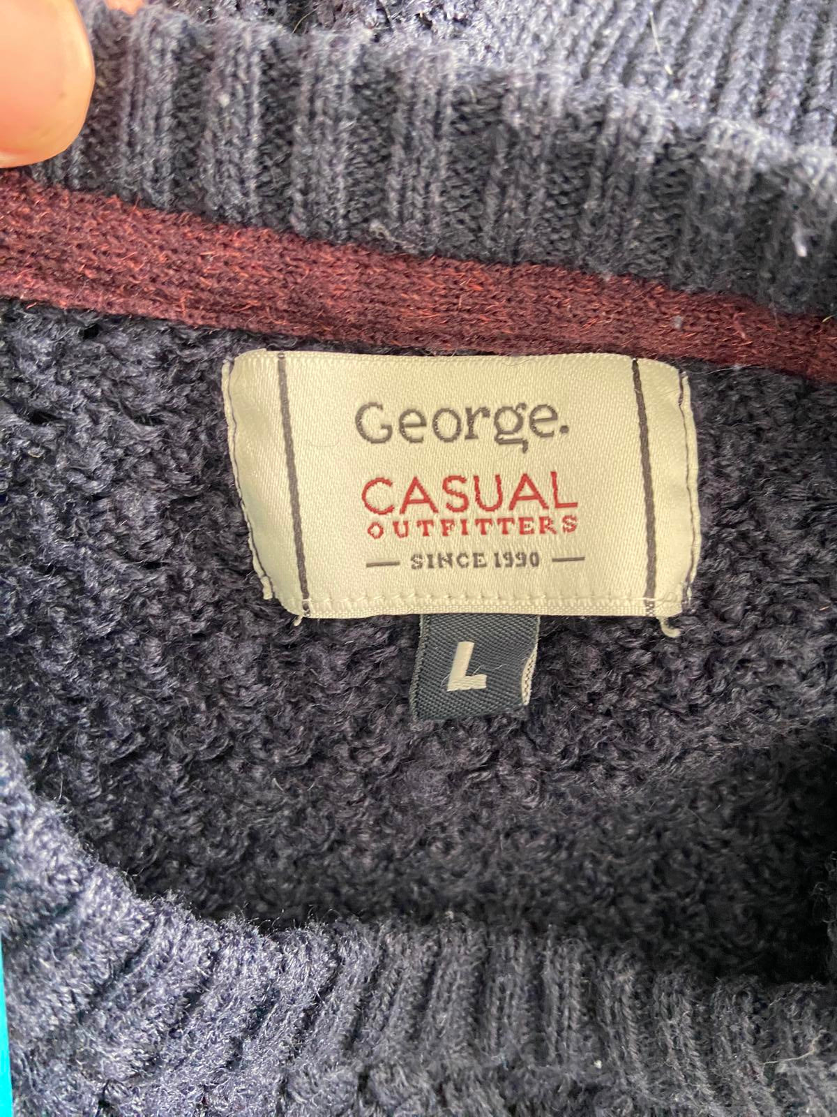 George Size Large Navy Blue Textured Knit Jumper Casual Outfitters Wool Blend