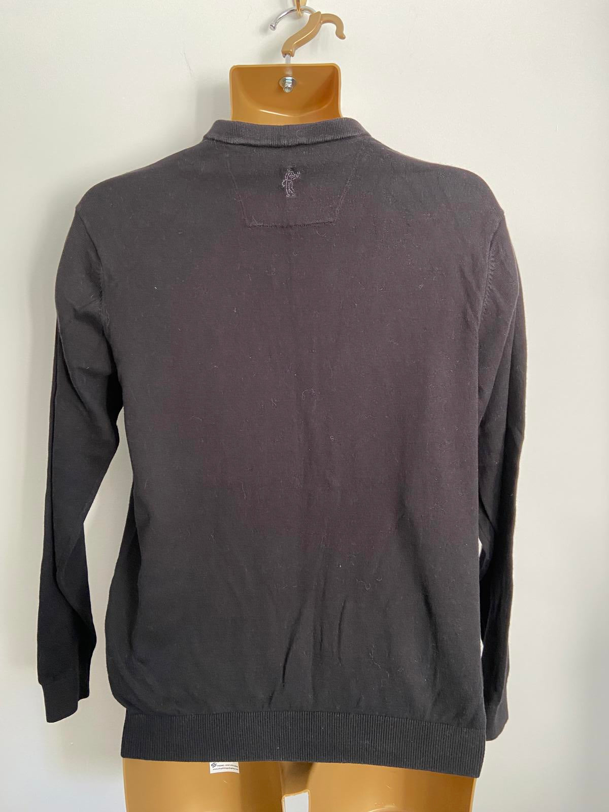 Ashworth Size Medium Black 100% Cotton V-Neck Golf Jumper Diamond Argyle Print