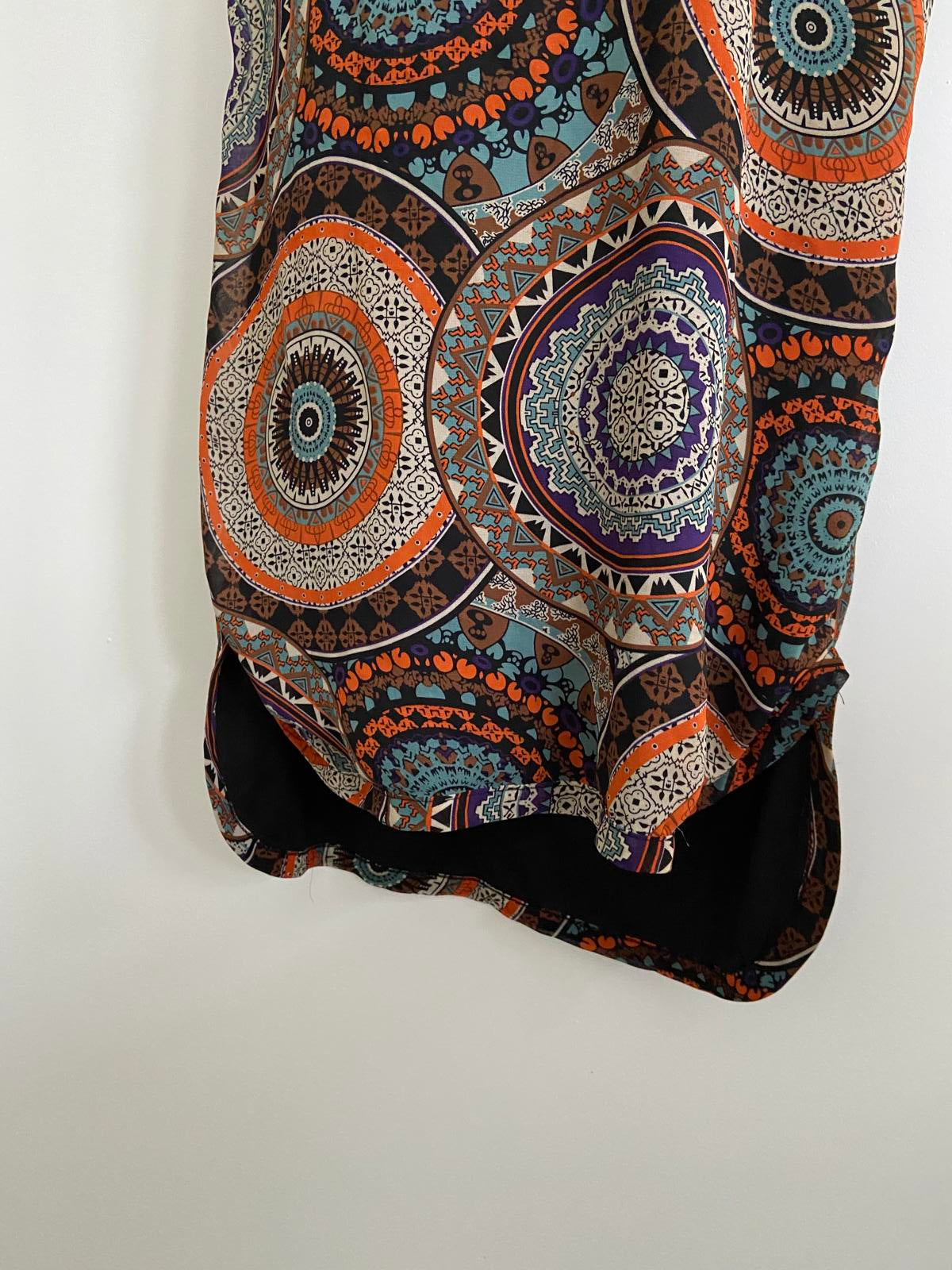Boohoo Mandala Print Shift Dress / Tunic - Scoop Neck, Zip Back, Size 8