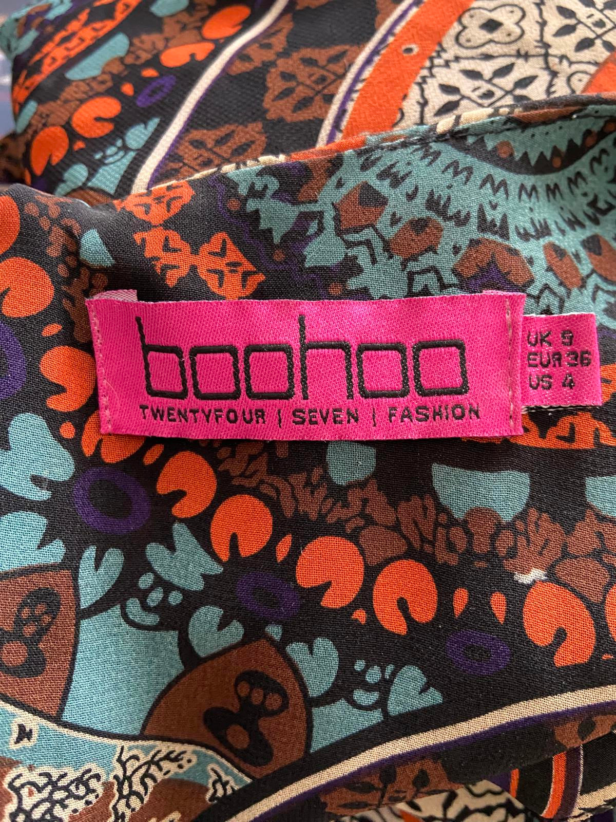 Boohoo Mandala Print Shift Dress / Tunic - Scoop Neck, Zip Back, Size 8
