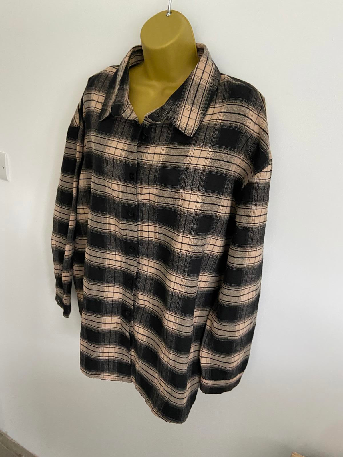 SHEIN Plaid Flannel Shirt - Black & Tan, Oversized Fit, Size XL