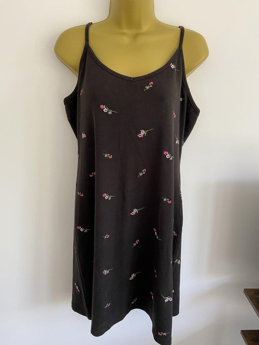 The Beach Club Black Floral Embroidered Cotton Cami Summer Dress - Size 18