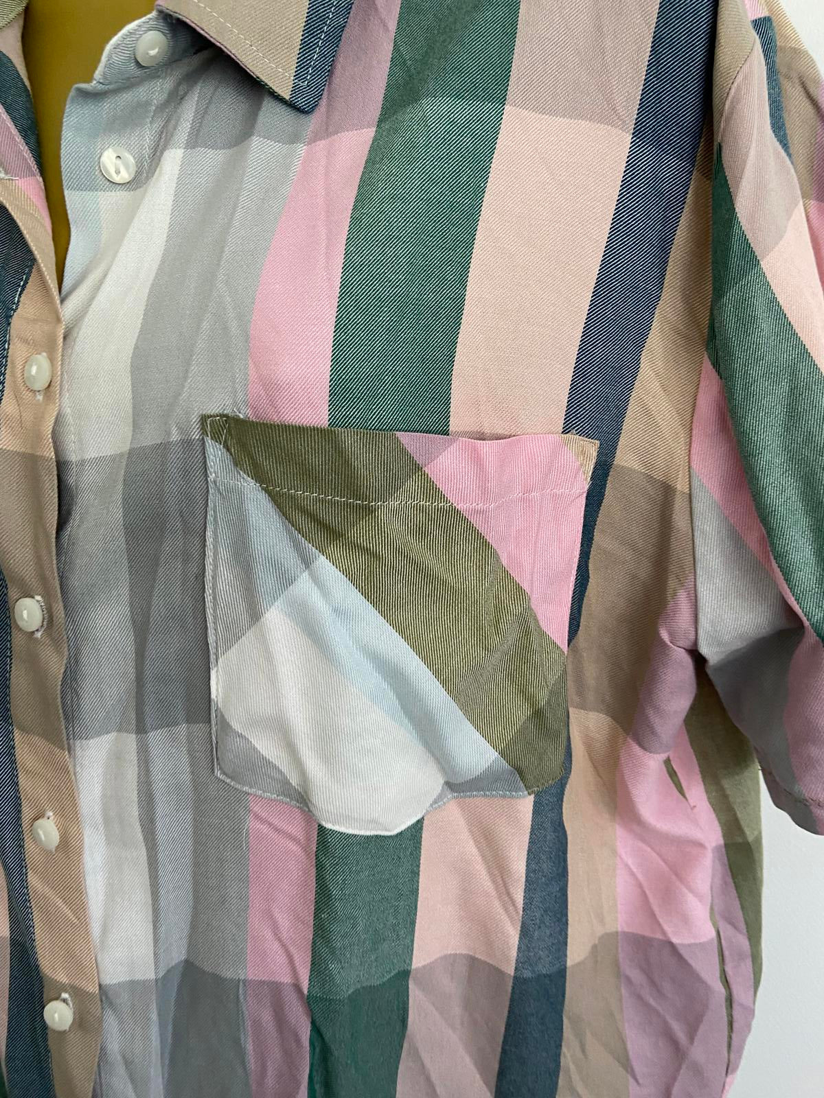 Unbranded Short Sleeve Plaid Shirt - Pink, Green & Grey Mix, M (12)