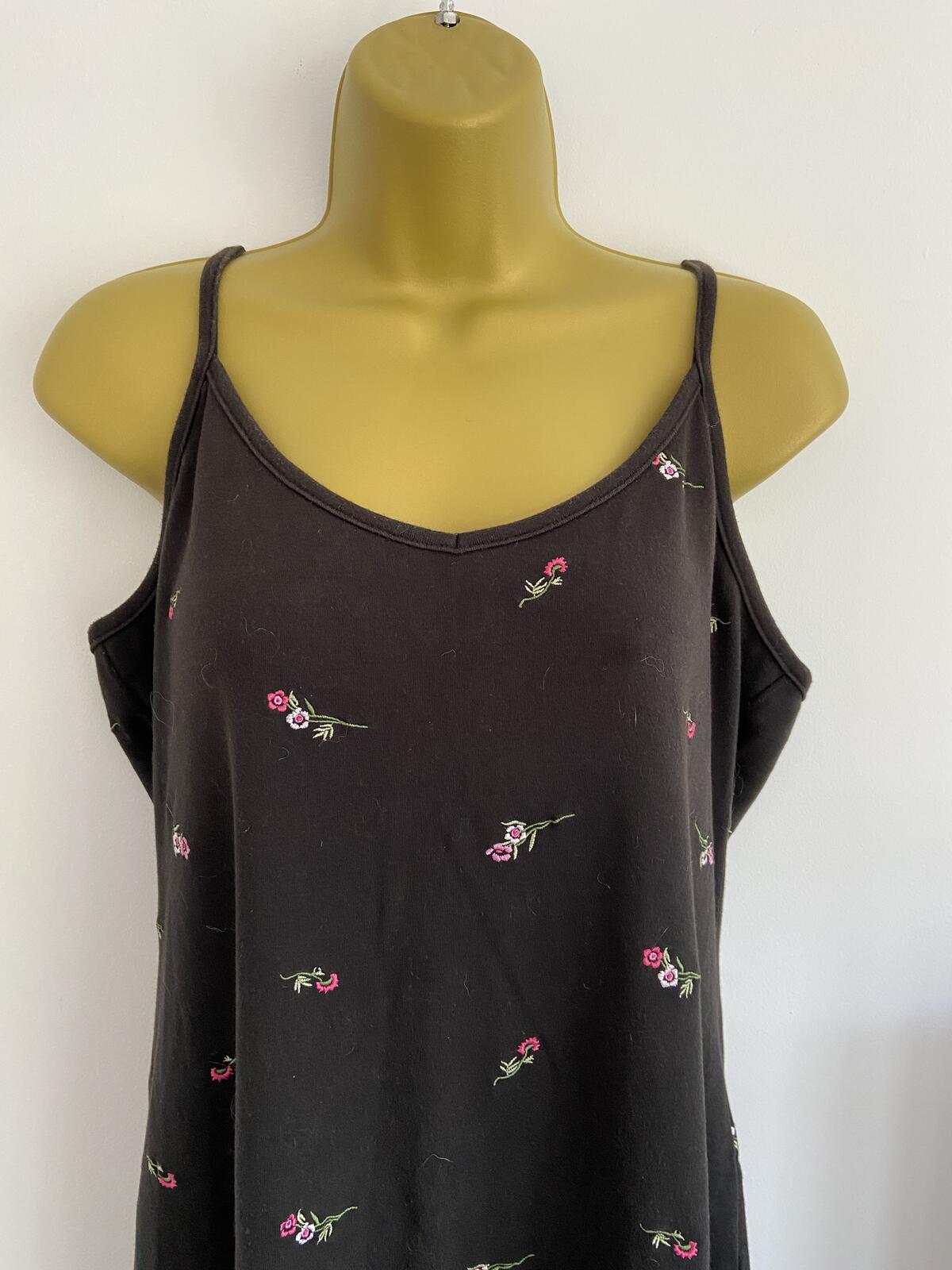 The Beach Club Black Floral Embroidered Cotton Cami Summer Dress - Size 18