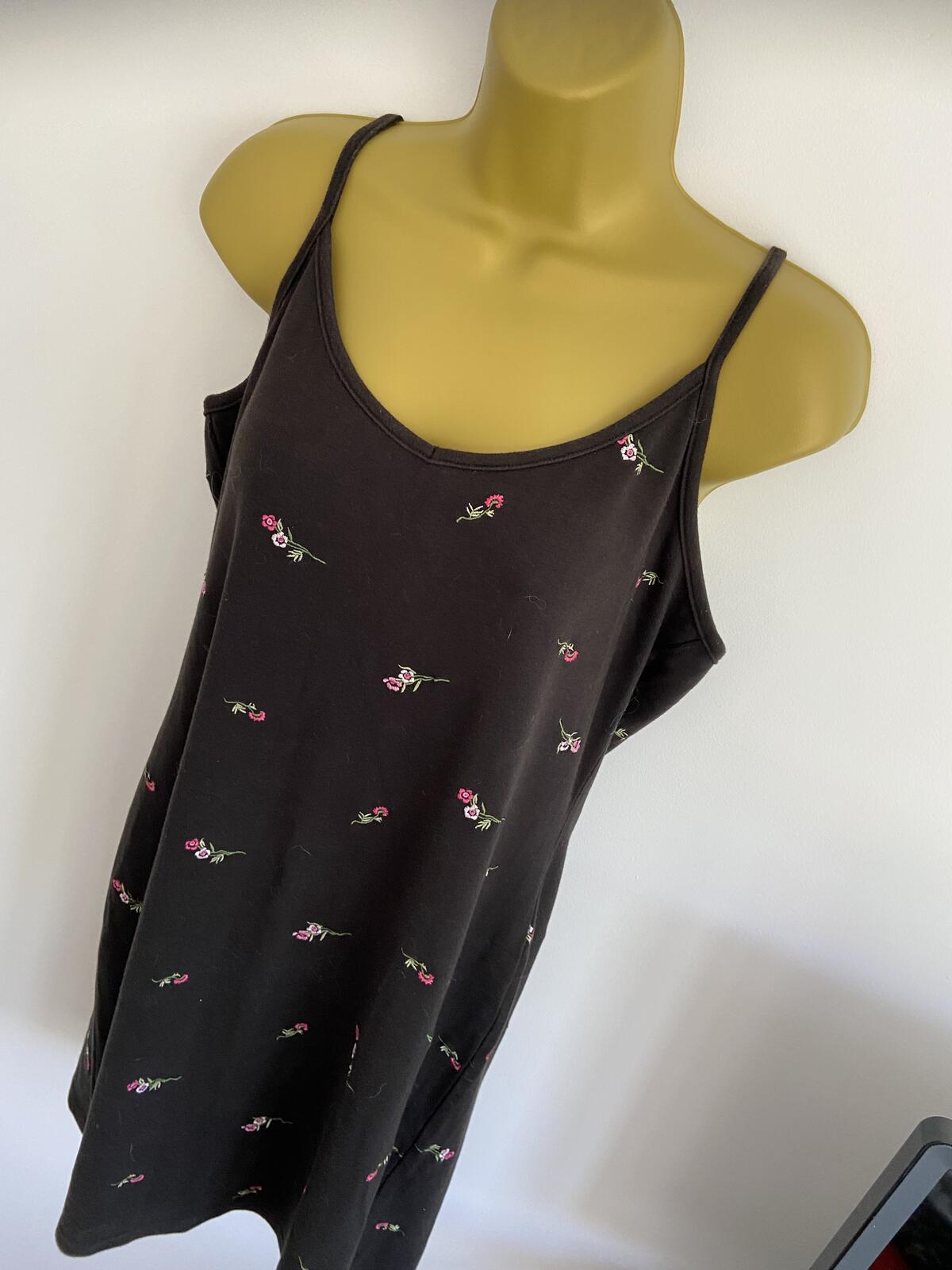 The Beach Club Black Floral Embroidered Cotton Cami Summer Dress - Size 18