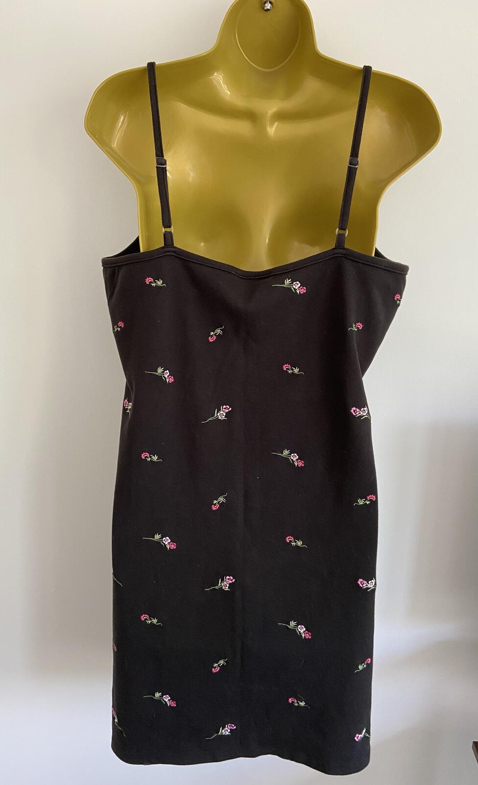 The Beach Club Black Floral Embroidered Cotton Cami Summer Dress - Size 18