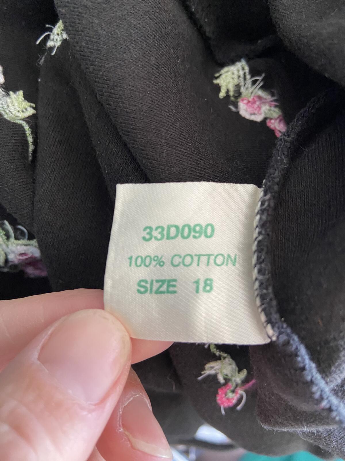 The Beach Club Black Floral Embroidered Cotton Cami Summer Dress - Size 18