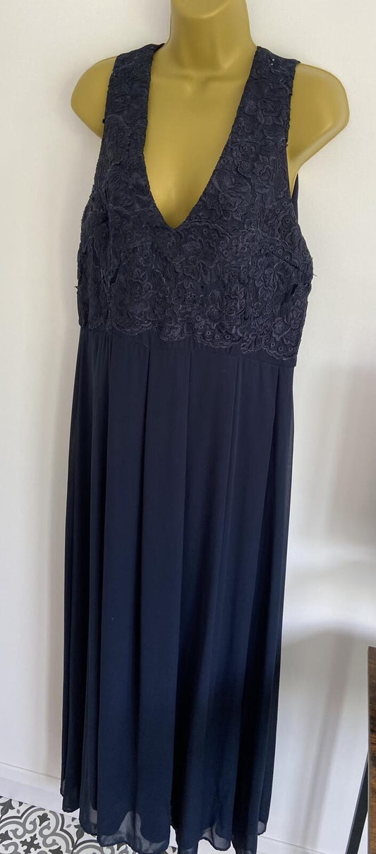 AX Paris Curve Navy Lace Sleeveless Maxi Dress - Size 16