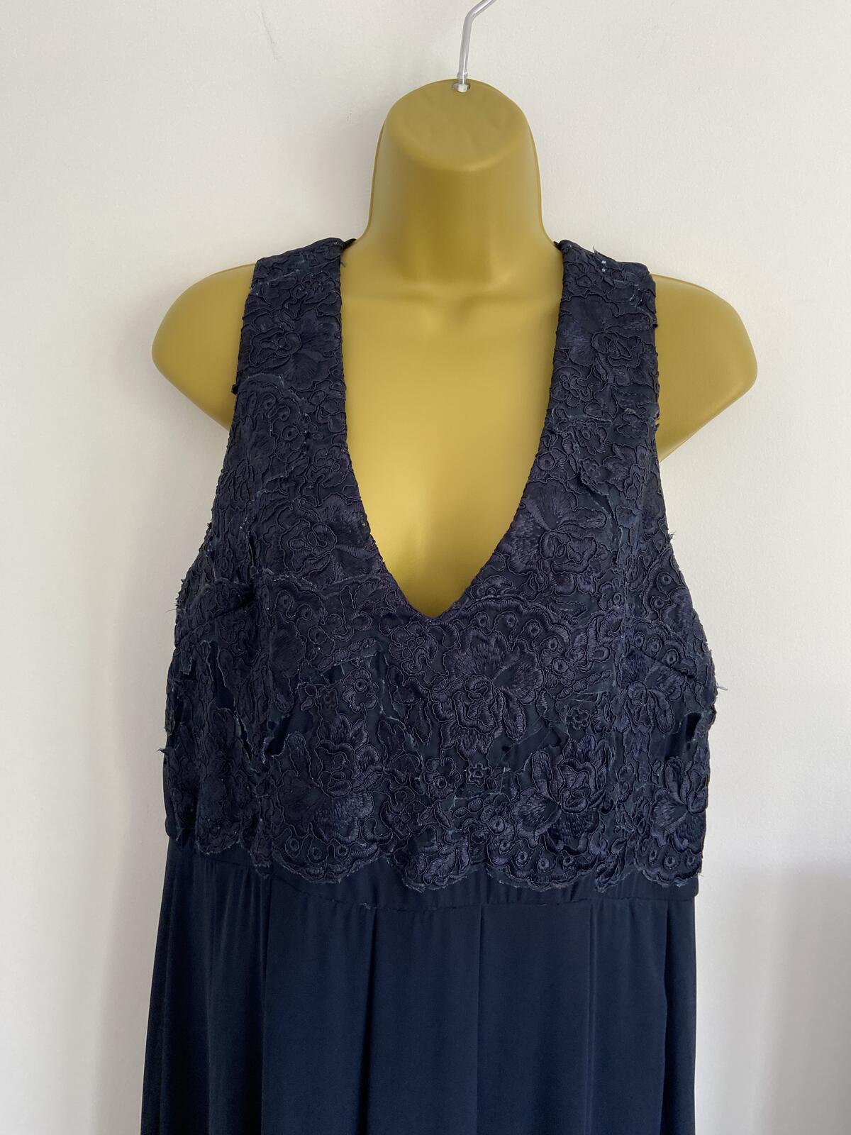 AX Paris Curve Navy Lace Sleeveless Maxi Dress - Size 16