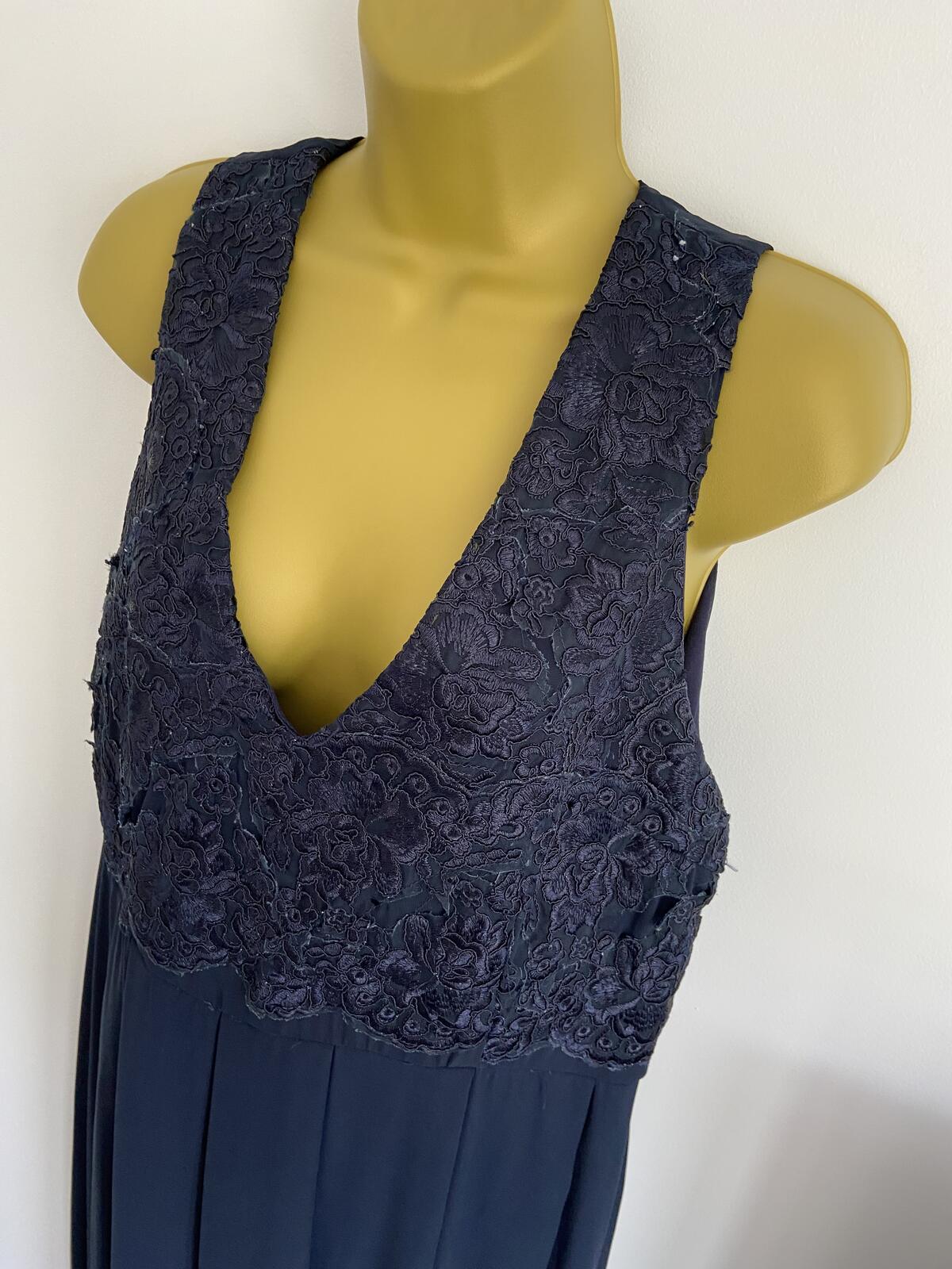 AX Paris Curve Navy Lace Sleeveless Maxi Dress - Size 16