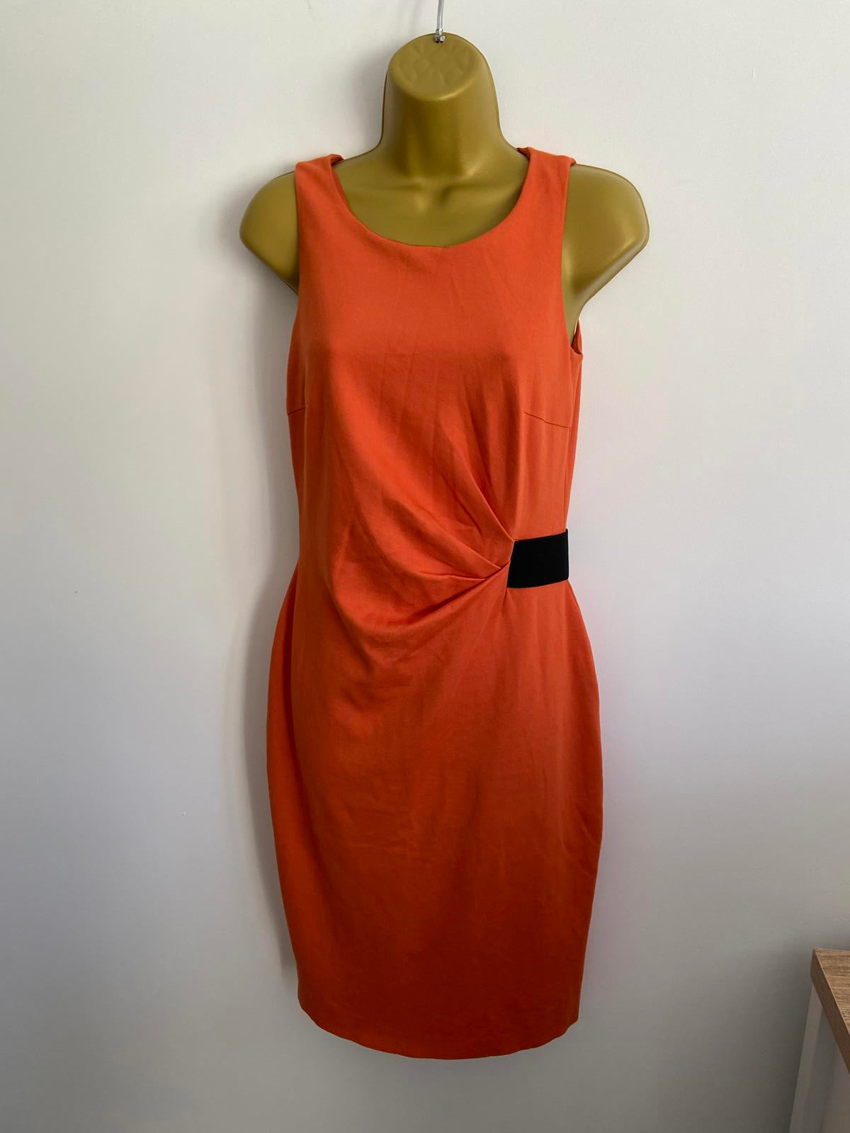 E-Spirit Orange Sleeveless Sheath Dress - Black Waist Detail, Size 10