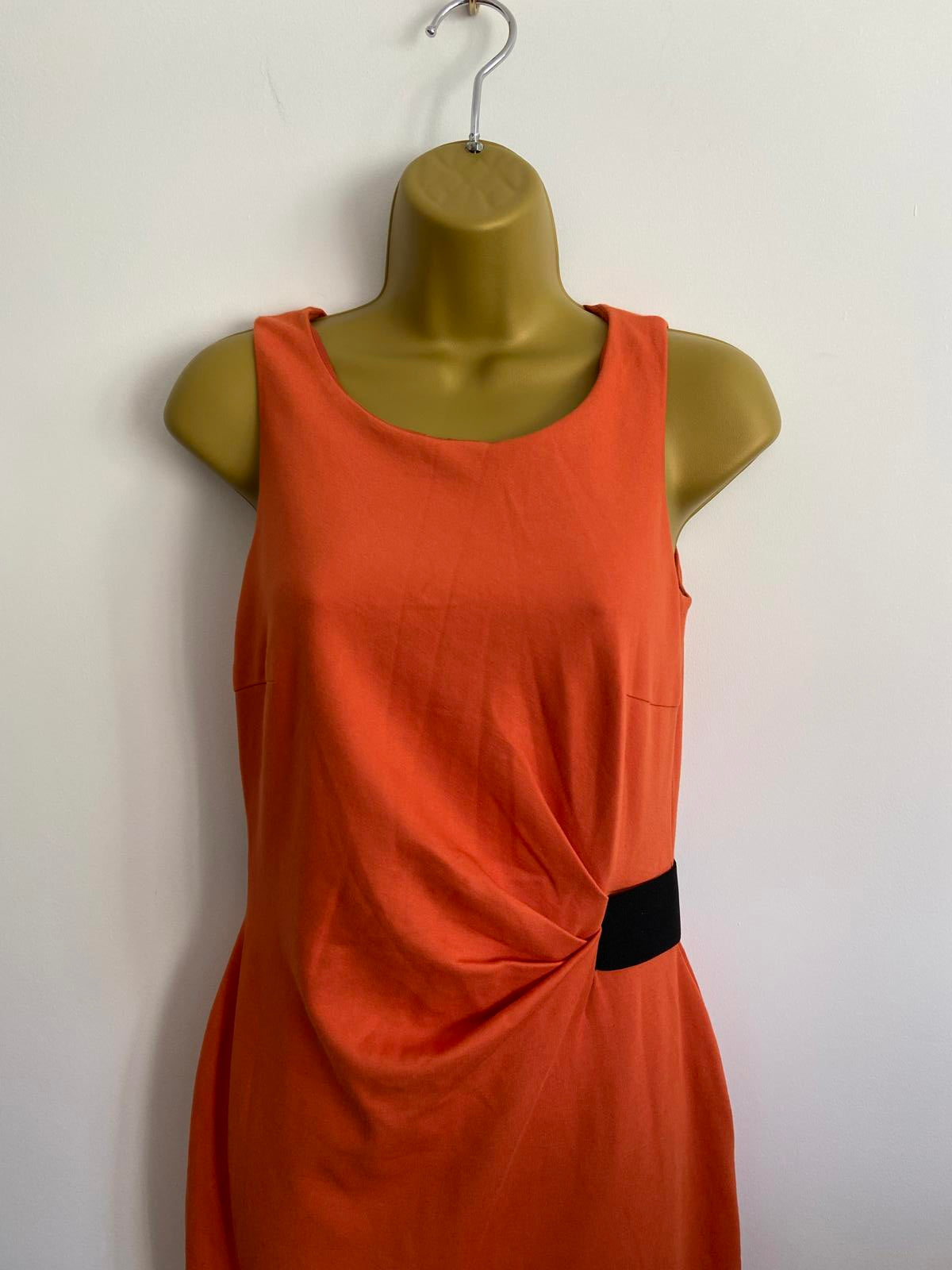E-Spirit Orange Sleeveless Sheath Dress - Black Waist Detail, Size 10
