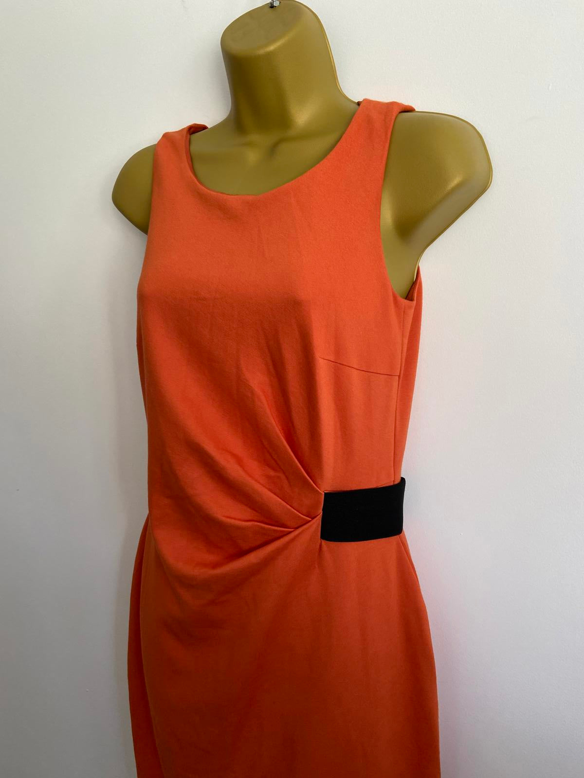 E-Spirit Orange Sleeveless Sheath Dress - Black Waist Detail, Size 10