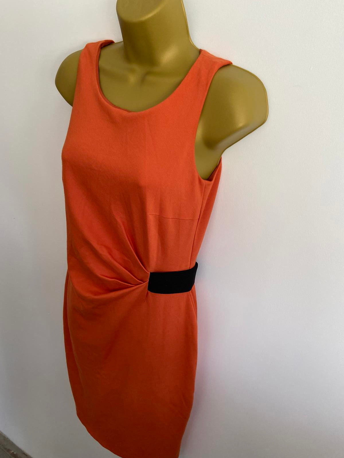 E-Spirit Orange Sleeveless Sheath Dress - Black Waist Detail, Size 10
