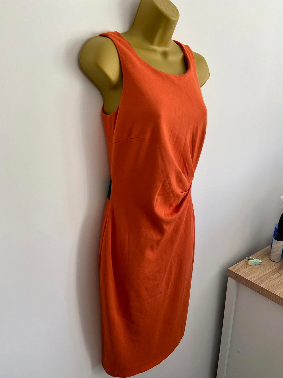 E-Spirit Orange Sleeveless Sheath Dress - Black Waist Detail, Size 10