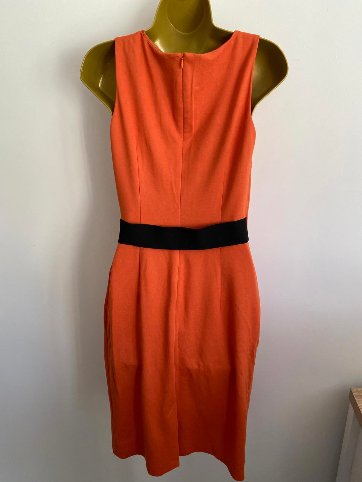 E-Spirit Orange Sleeveless Sheath Dress - Black Waist Detail, Size 10