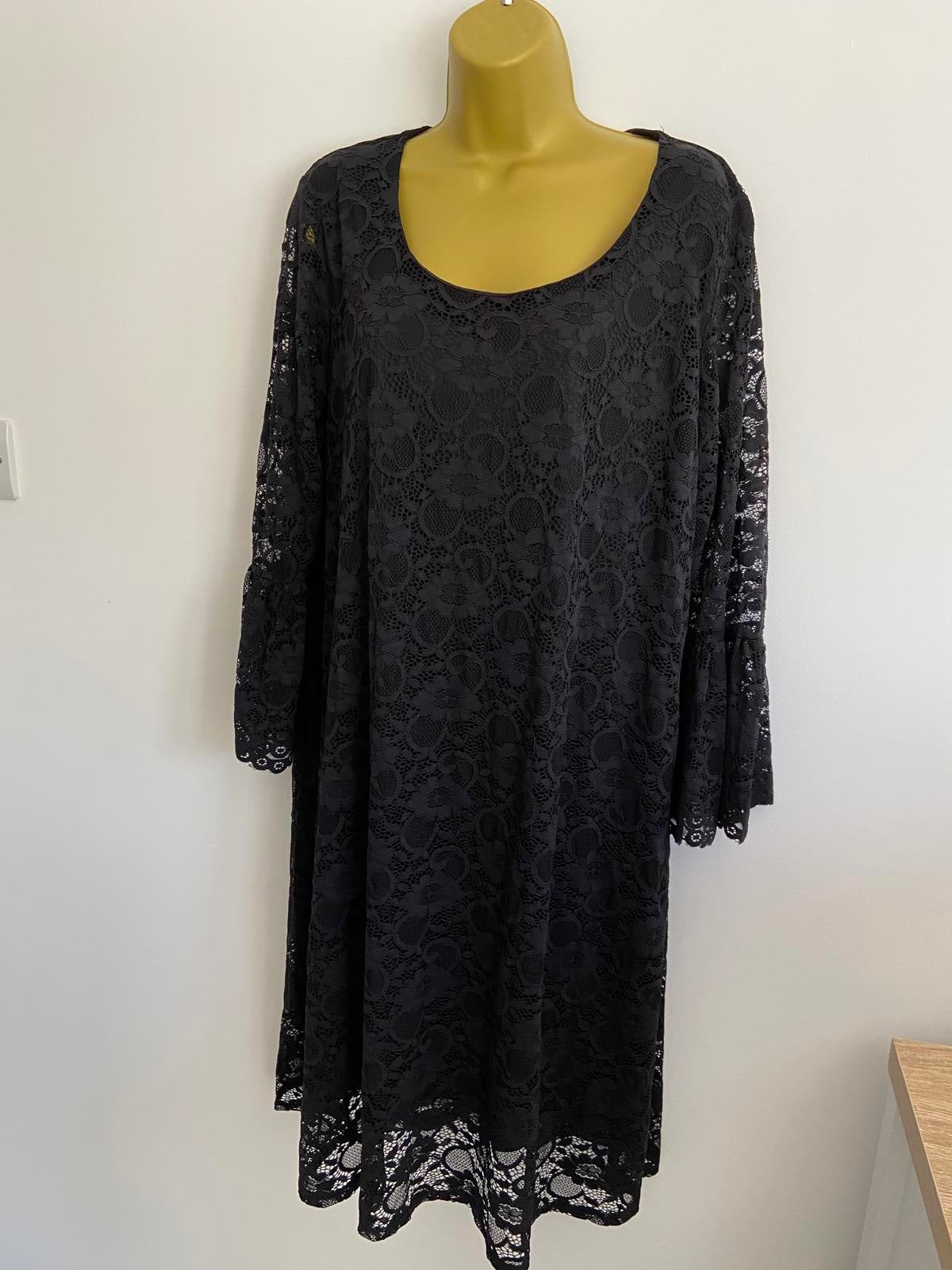 Just Be You by Lisa Riley Black Floral Lace Dress - Bell Sleeves, Size XXL