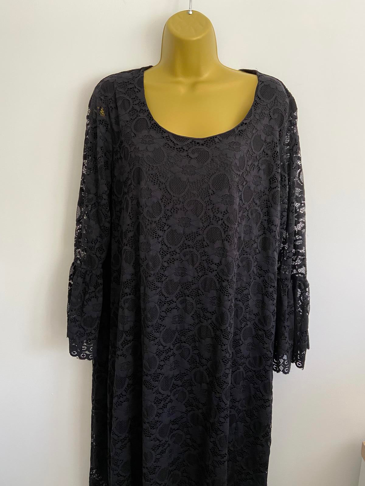 Just Be You by Lisa Riley Black Floral Lace Dress - Bell Sleeves, Size XXL