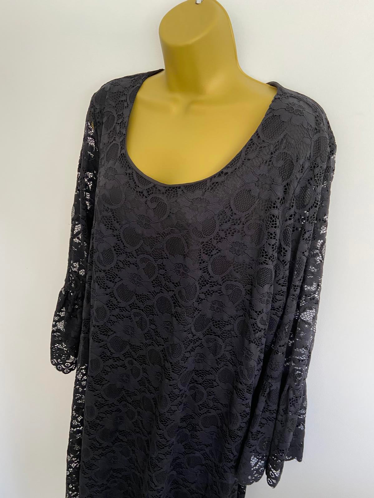 Just Be You by Lisa Riley Black Floral Lace Dress - Bell Sleeves, Size XXL