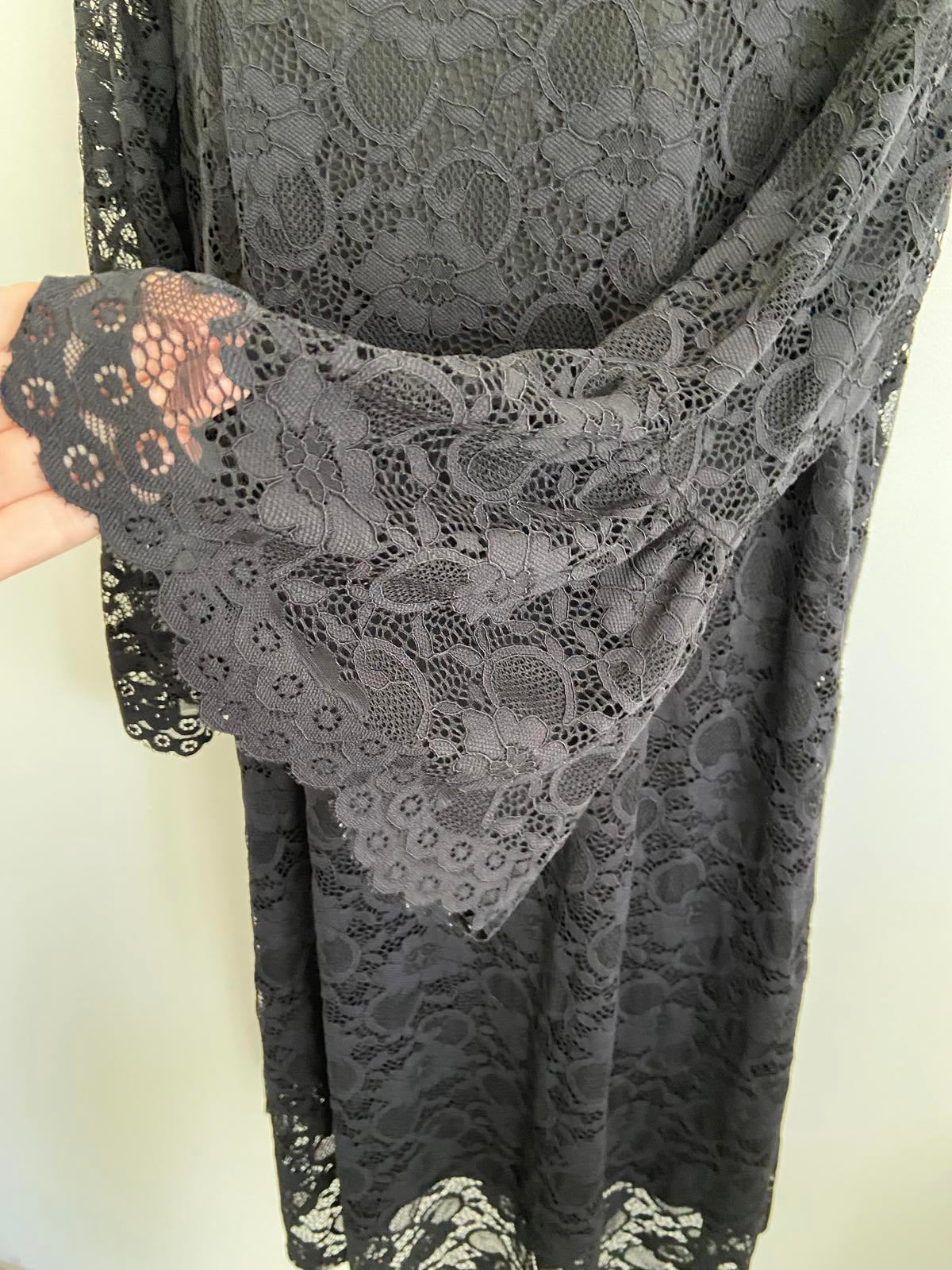 Just Be You by Lisa Riley Black Floral Lace Dress - Bell Sleeves, Size XXL