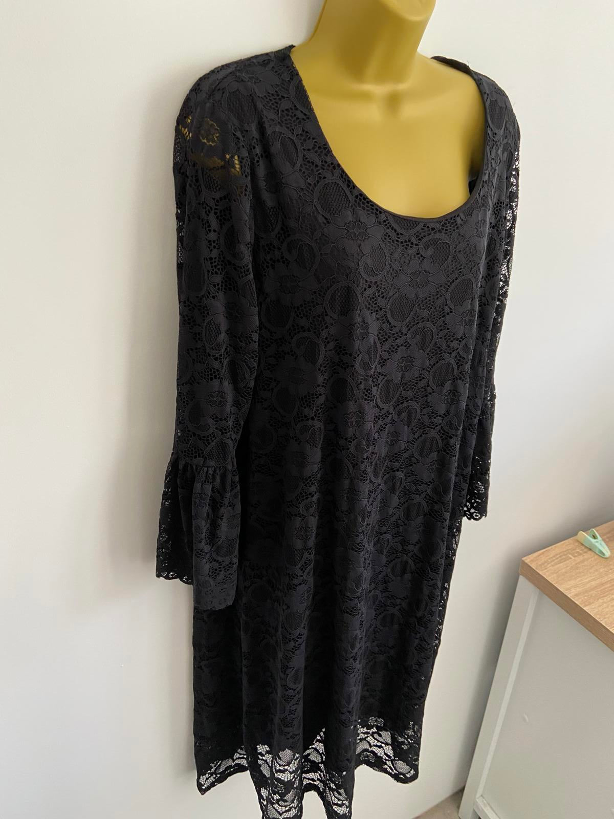 Just Be You by Lisa Riley Black Floral Lace Dress - Bell Sleeves, Size XXL