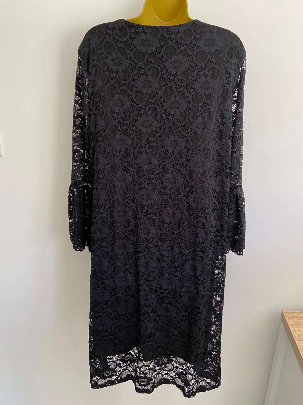 Just Be You by Lisa Riley Black Floral Lace Dress - Bell Sleeves, Size XXL