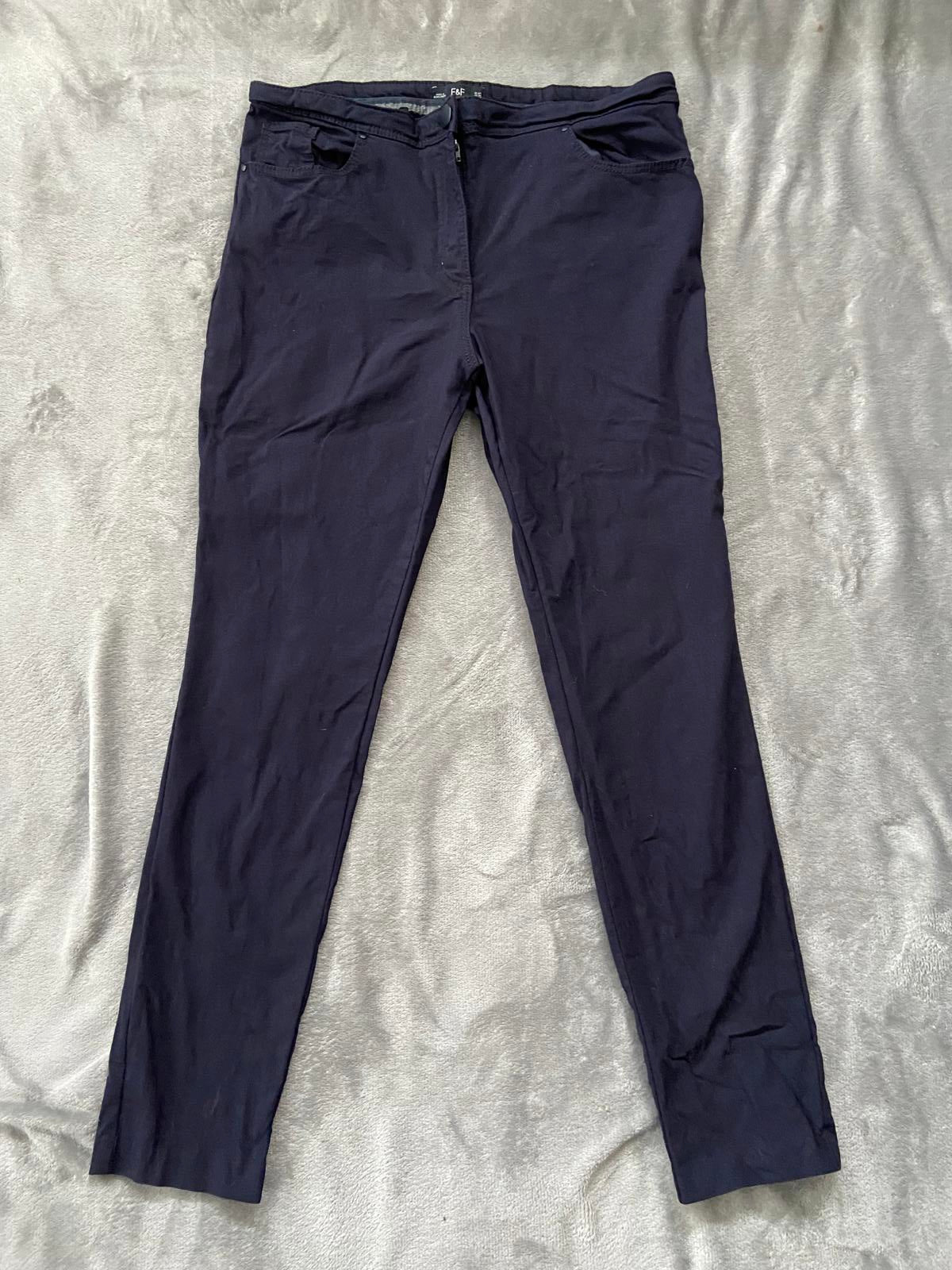 F&F Size 12 Regular Black/ Navy Slim Leg Stretch Trousers Pockets Smart Casual