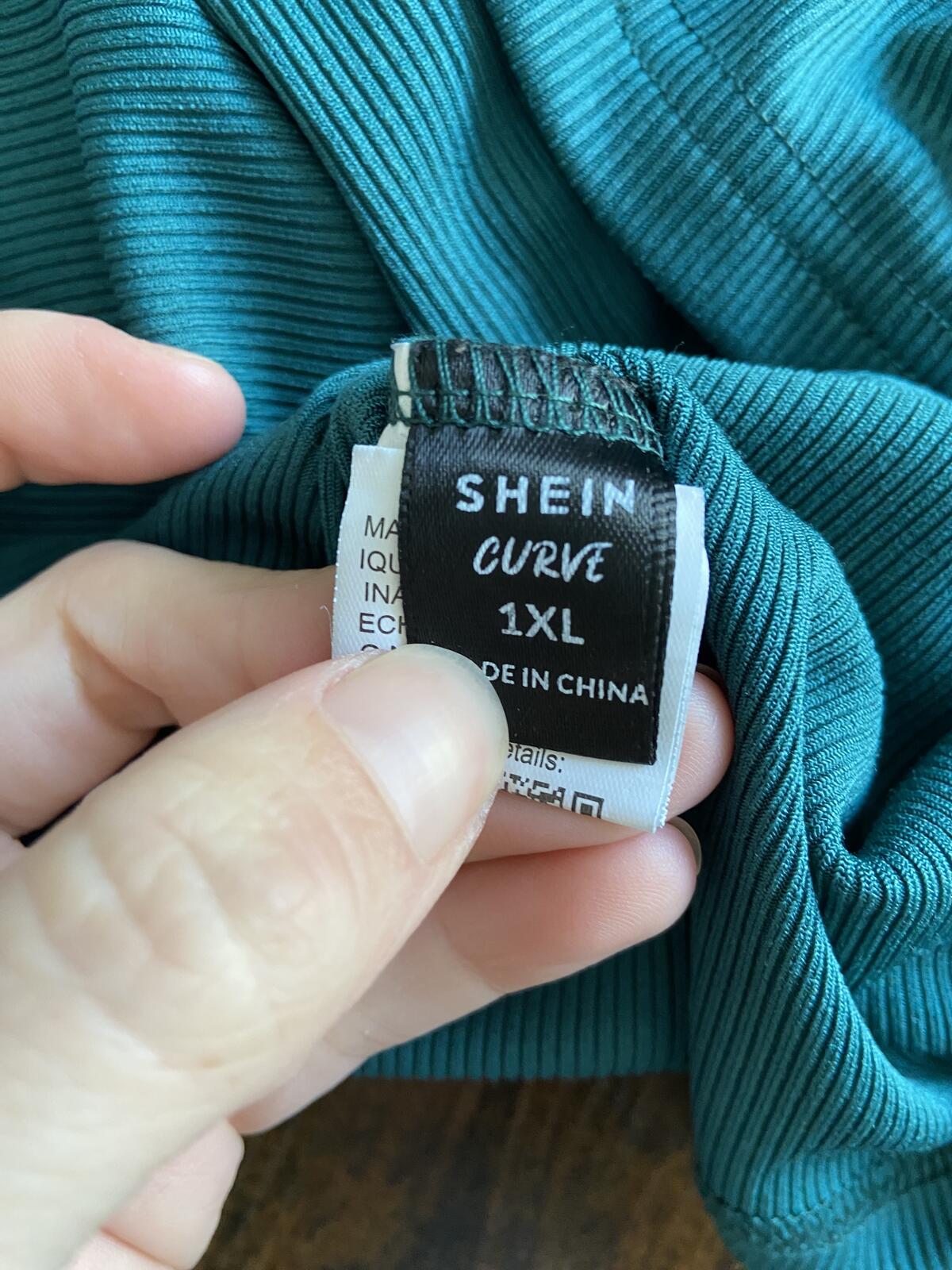 Shein Curve Green Ribbed Wrap V-Neck Button Top - Size 1XL