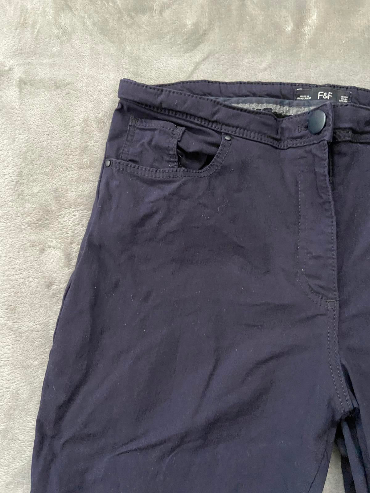 F&F Size 12 Regular Black/ Navy Slim Leg Stretch Trousers Pockets Smart Casual