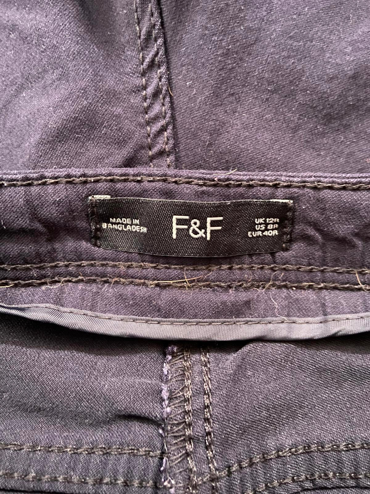 F&F Size 12 Regular Black/ Navy Slim Leg Stretch Trousers Pockets Smart Casual
