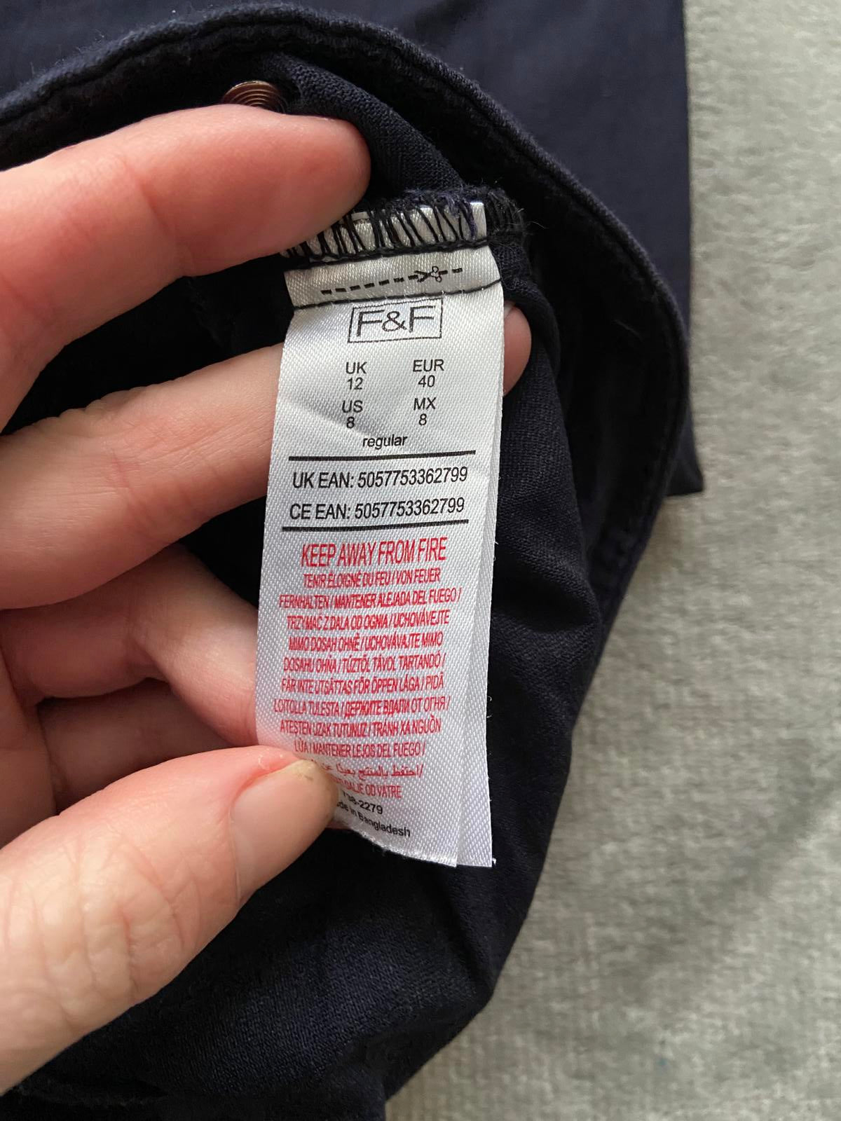 F&F Size 12 Regular Black/ Navy Slim Leg Stretch Trousers Pockets Smart Casual