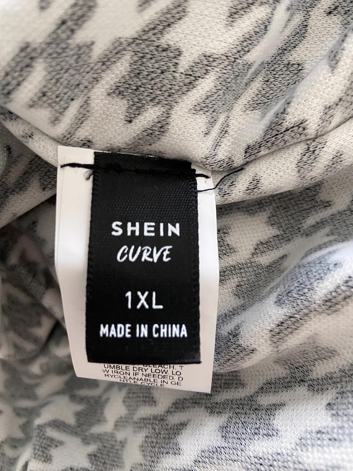 SHEIN Curve Black & White Plaid Tunic Top - Pop Over, Long Sleeve, Size 1XL