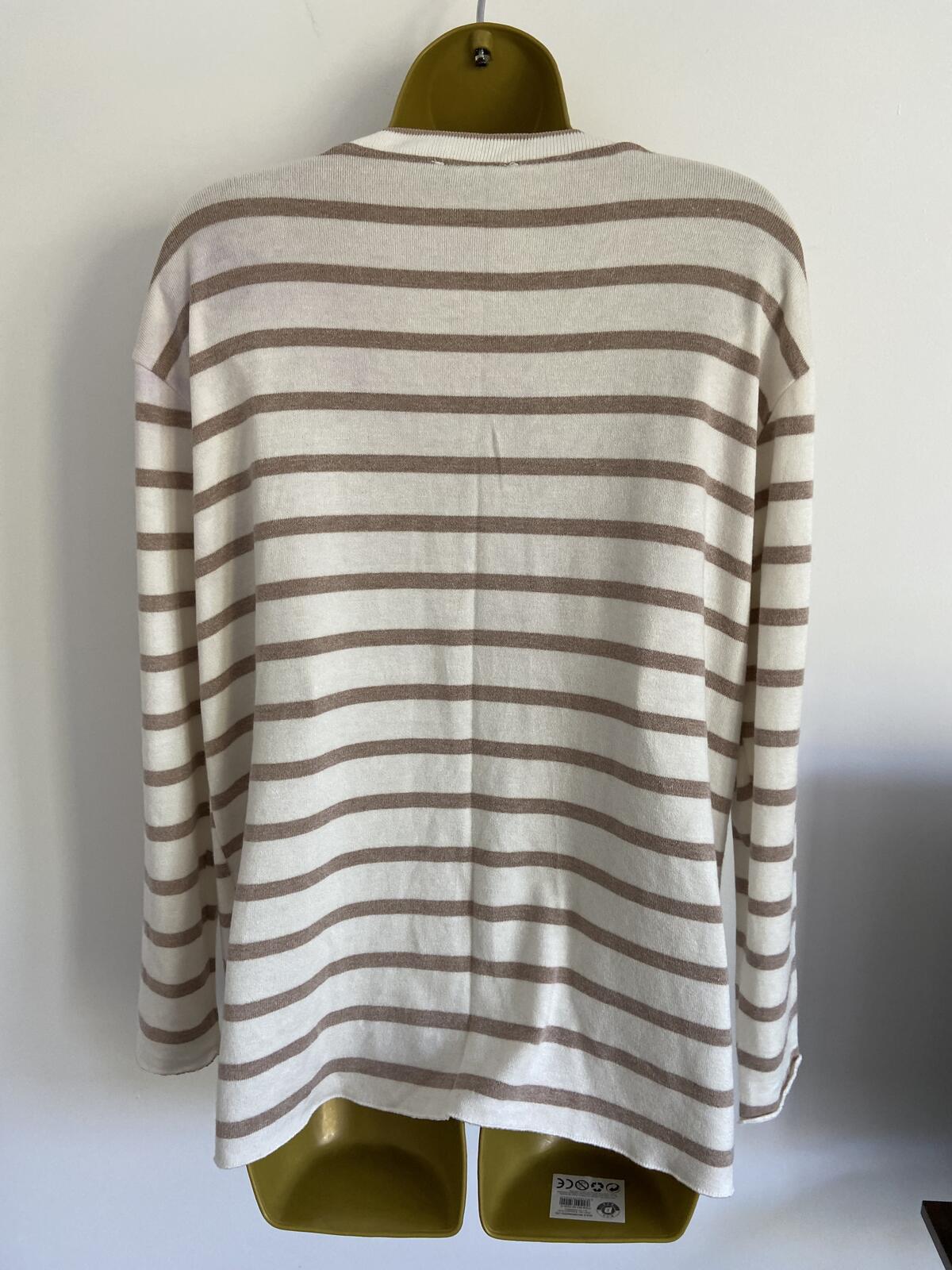 Made in Italy Cream and Brown Striped V-Neck Jumper - Size 14