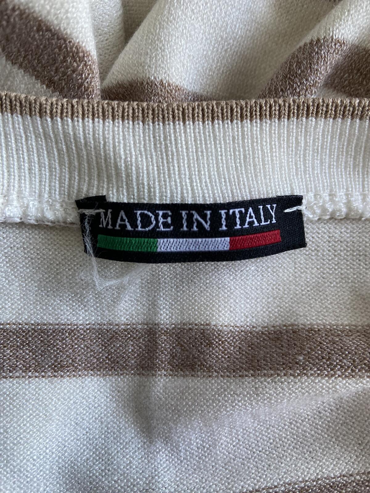 Made in Italy Cream and Brown Striped V-Neck Jumper - Size 14