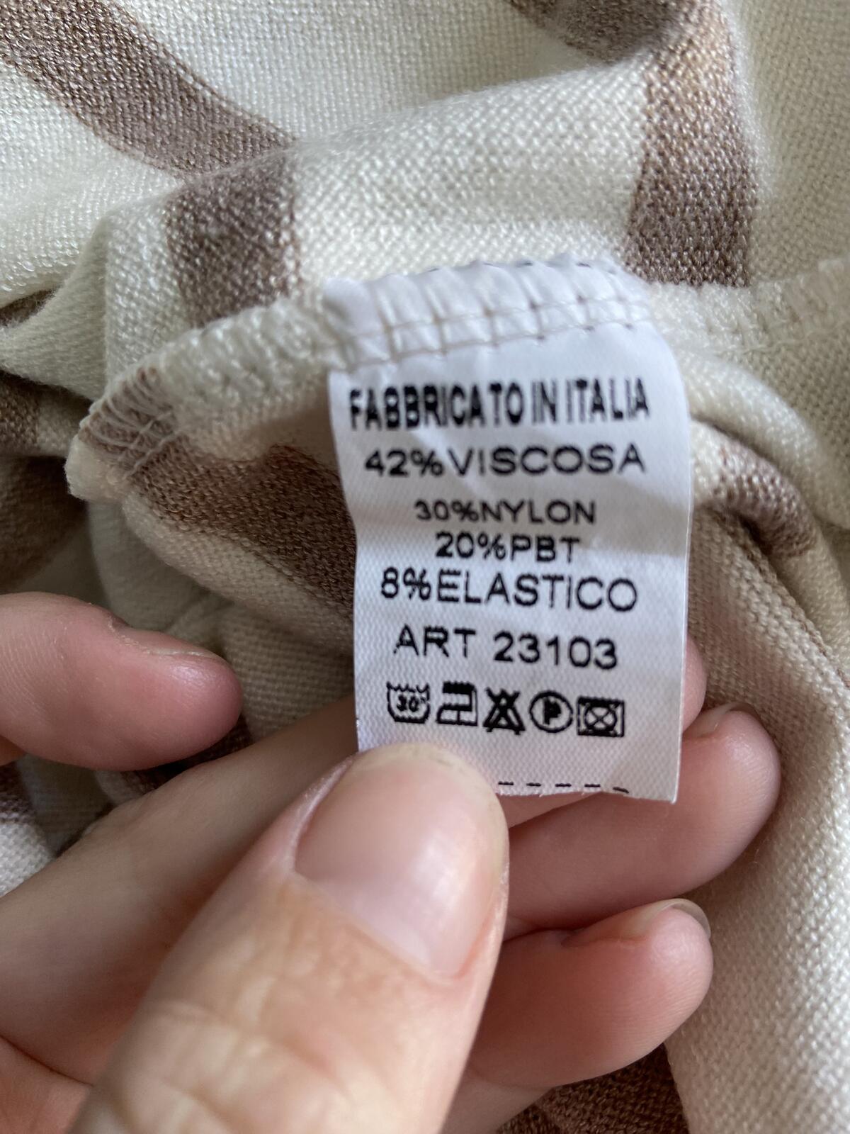 Made in Italy Cream and Brown Striped V-Neck Jumper - Size 14