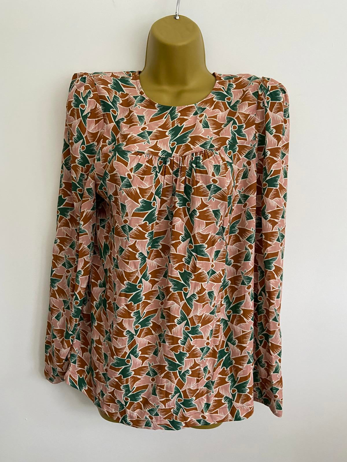 La Petite Française Paris Abstract Print Blouse - Shoulder Pads, UK Size 8