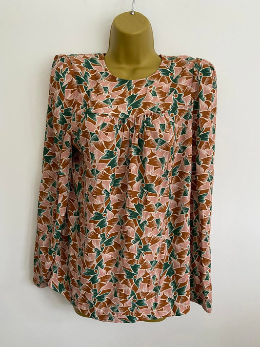 La Petite Française Paris Abstract Print Blouse - Shoulder Pads, UK Size 8