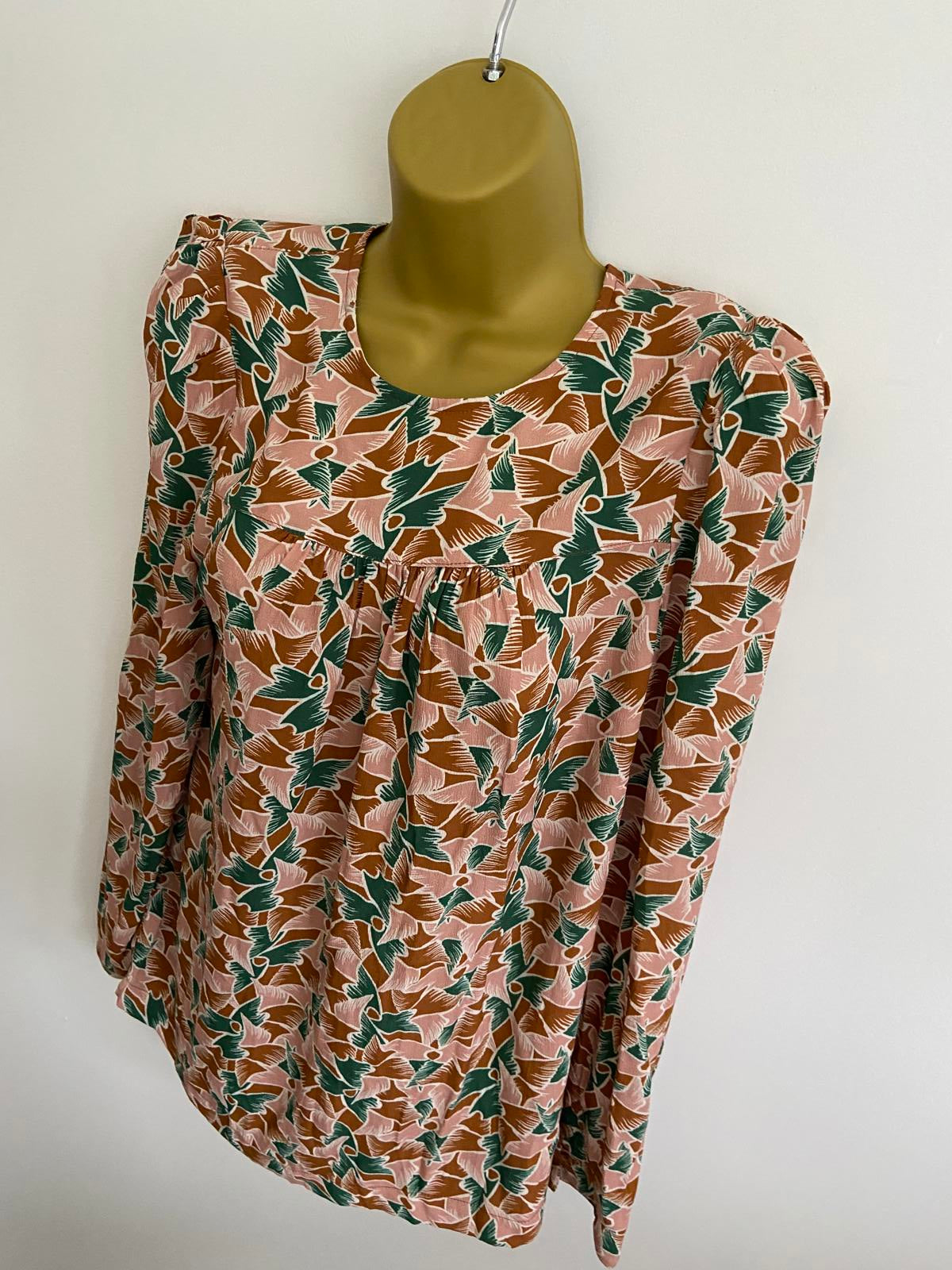 La Petite Française Paris Abstract Print Blouse - Shoulder Pads, UK Size 8