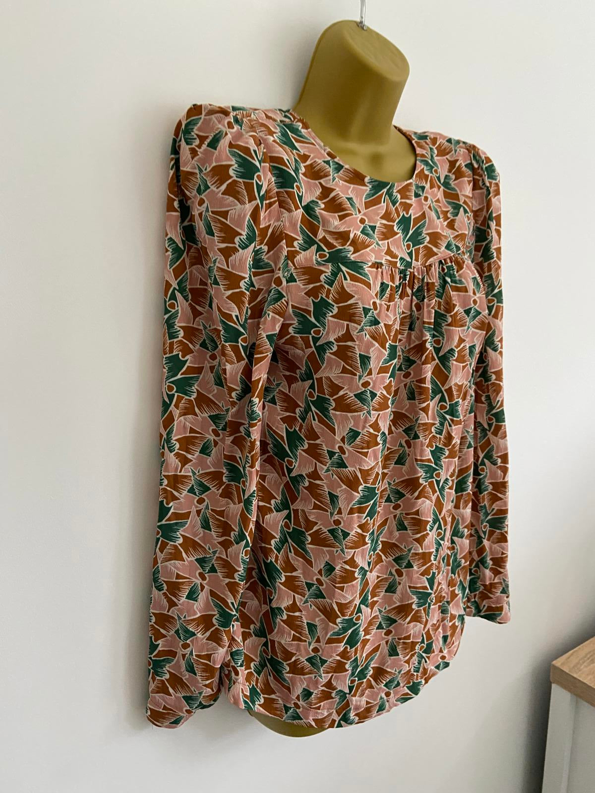 La Petite Française Paris Abstract Print Blouse - Shoulder Pads, UK Size 8