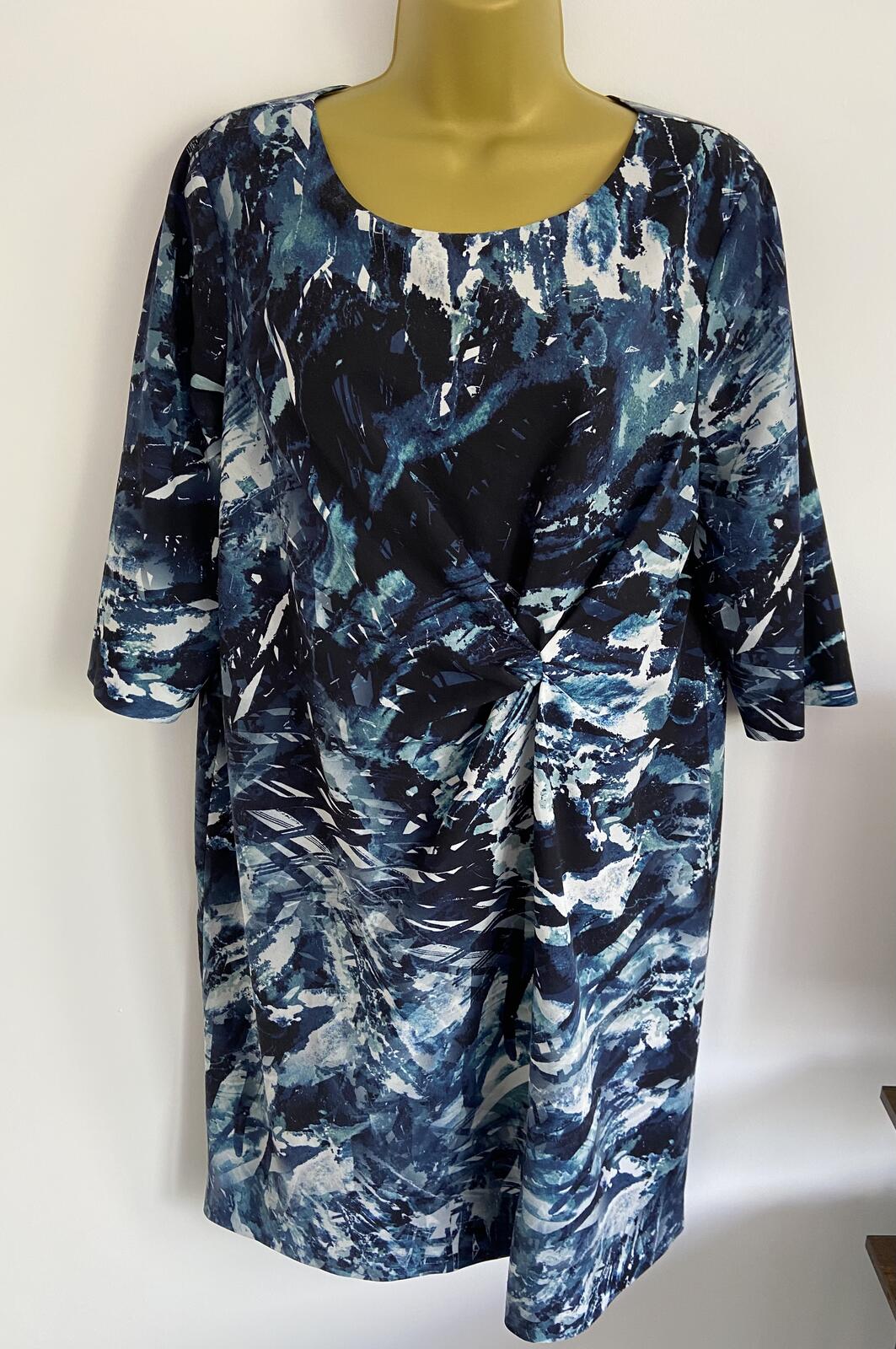 John Lewis Blue Abstract Print Twist Front Midi Dress - Size 16
