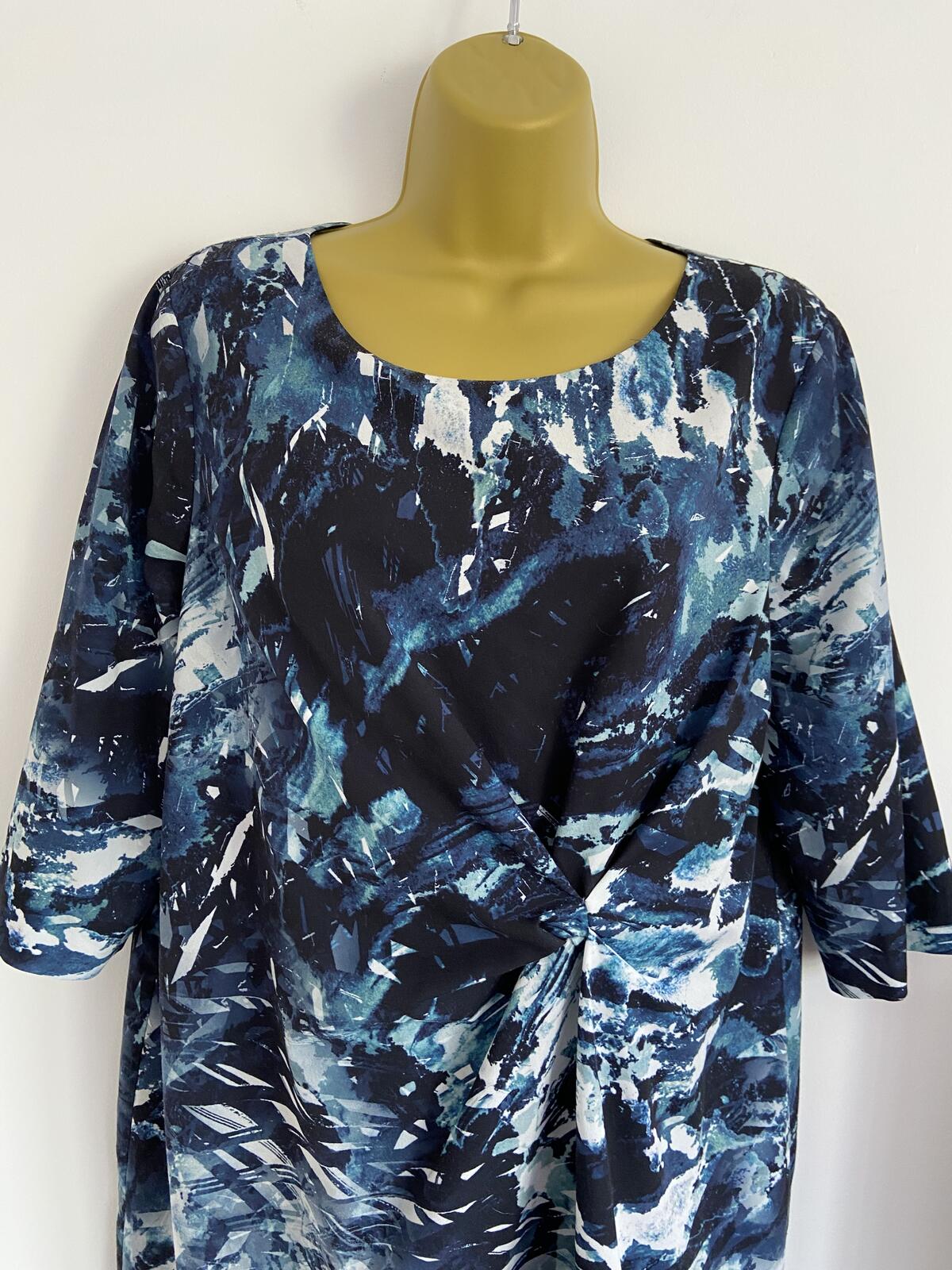 John Lewis Blue Abstract Print Twist Front Midi Dress - Size 16