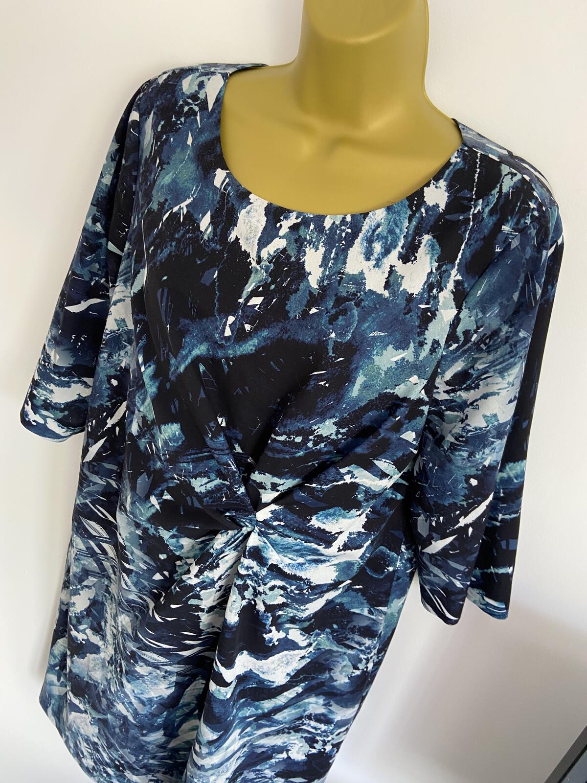 John Lewis Blue Abstract Print Twist Front Midi Dress - Size 16