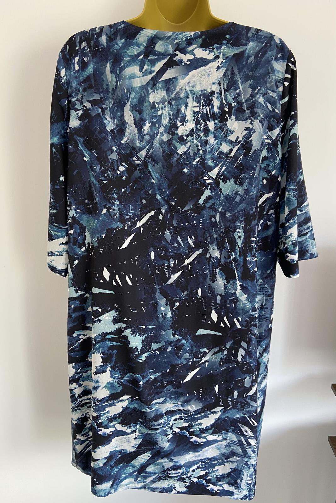 John Lewis Blue Abstract Print Twist Front Midi Dress - Size 16