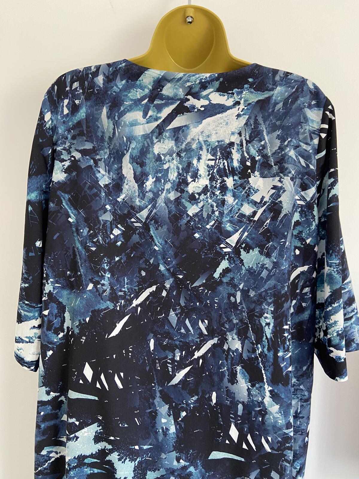 John Lewis Blue Abstract Print Twist Front Midi Dress - Size 16