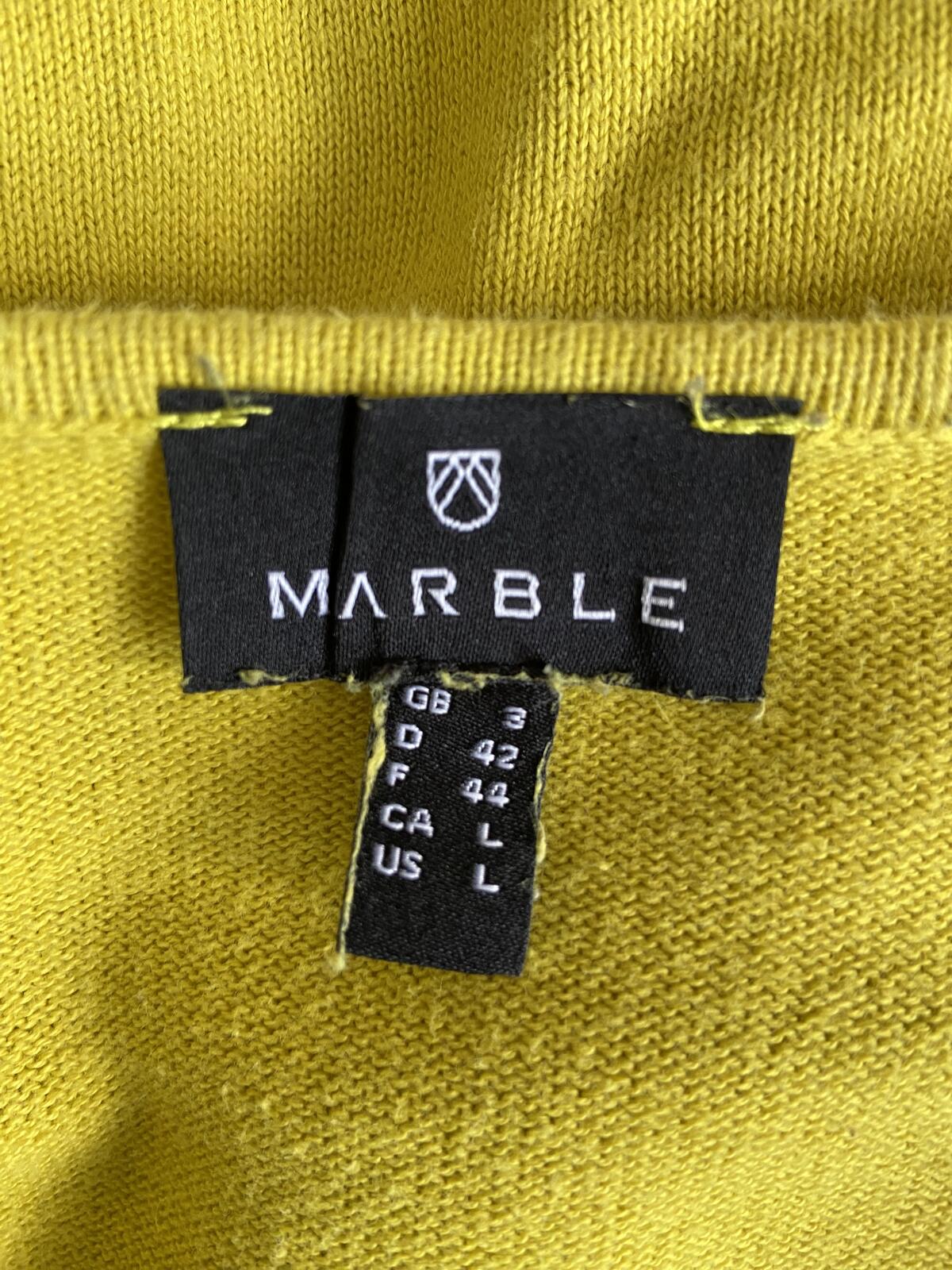 Marble Lime Yellow 100% Cotton V-Neck Jumper with Buckle Sleeves - Size Large