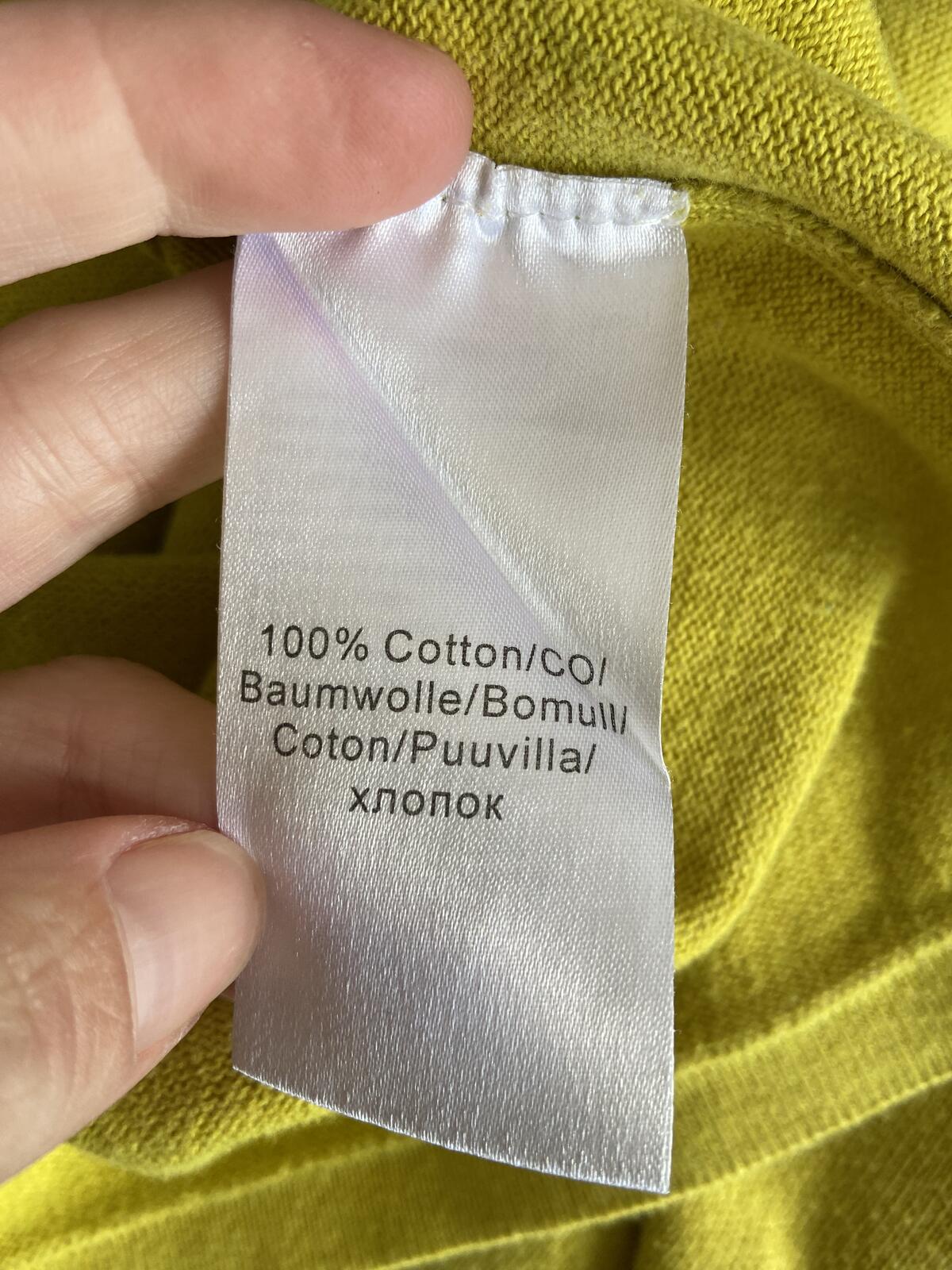 Marble Lime Yellow 100% Cotton V-Neck Jumper with Buckle Sleeves - Size Large